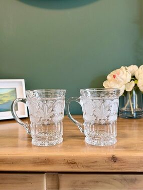 Set of 2 Mikasa Floral Trellis Clear Glass Coffee Tea Mugs